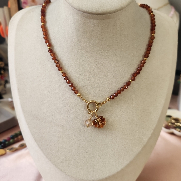 Orange Garnet Necklace With Charm Holder - Picture 1 of 7